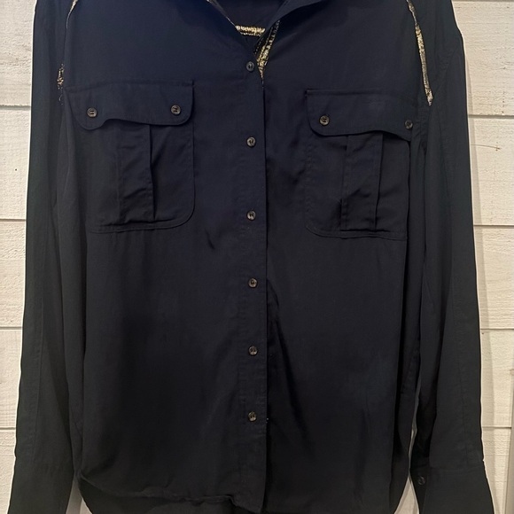 Free People Midnight Blue Shirt with Metallic Details in size Large - Picture 3 of 13